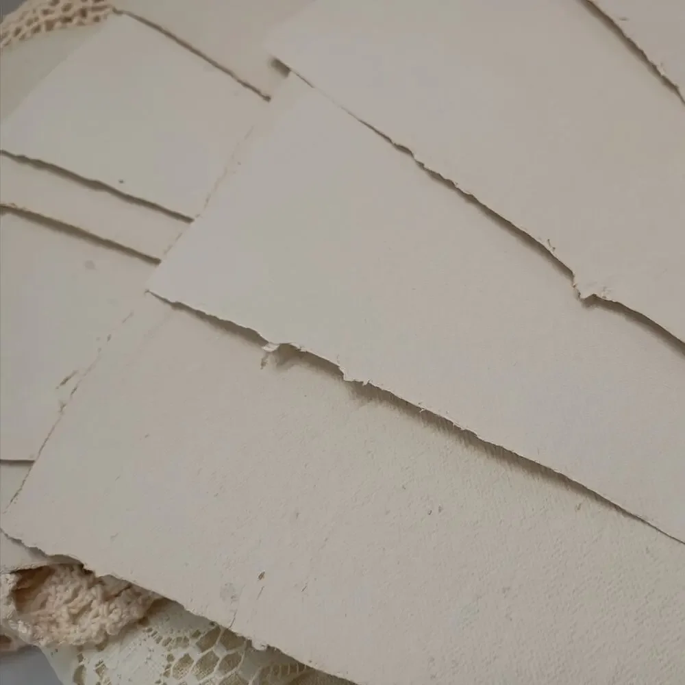 Handmade Papers , 10 Thin Cream Deckled Edge Sheets